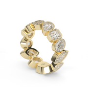 Yellow Gold Multi Shape Diamond Eternity Ring/Band With Bezel Setting.